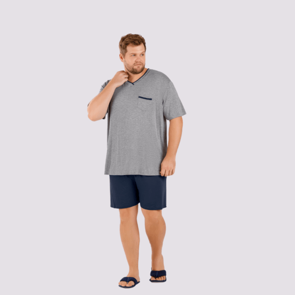 Pijama masculino cinza e azul plus size - Cor com Amor