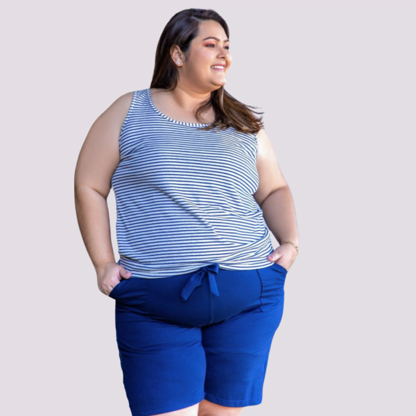 Bermudoll azul listrado plus size - Hora do Sono