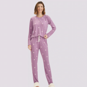 pijama feminino de inverno lilás frente cor com amor