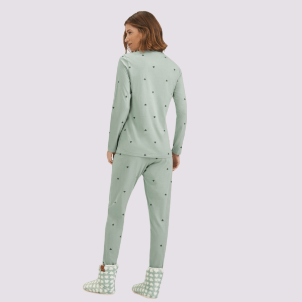 pijama feminino manga longa verde cor com amor