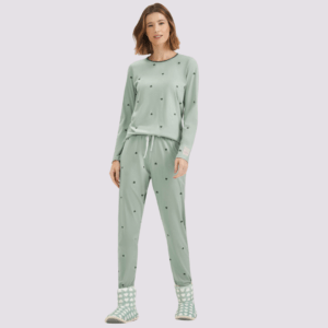 pijama feminino manga longa verde cor com amor