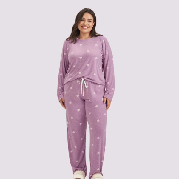 Pijama corações de lavanda plus size - Cor com Amor