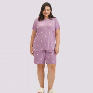 short doll plus size corações lilás frente cor com amor