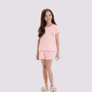 pijama curto menina rosa com coraçõezinhos cor com amor