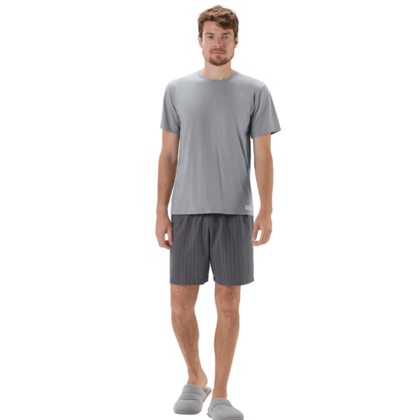 Pijama Masculino Manga Curta com Bermuda Cinza Listrado