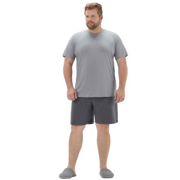 Pijama-Curto-Plus-Size-Masculino-Cinza-Listrado-Malha-Confort