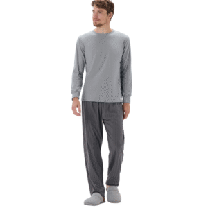 Pijama Masculino Manga Longa e Calça Cinza Listrado