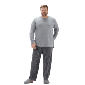 Pijama-Manga-Longa-Plus-Size-Masculino-Cinza-Listrado-Malha-Confort